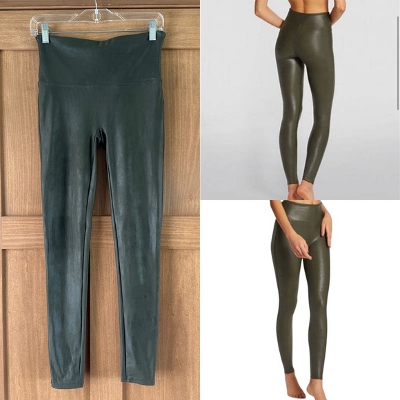 SPANX SPANXshape™ Faux Leather Leggings Rich Olive Women’s size Large​ - Picture 1 of 13